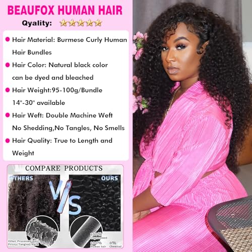 Burmese Curly 3 Bundles Human Hair £¨14 16 18£© 100% Unprocessed Virgin Hair Bundles Deals 14A Raw Water Curly Human Hair with Spriral End 3c4a Quick Weave for Black Women Natural Black