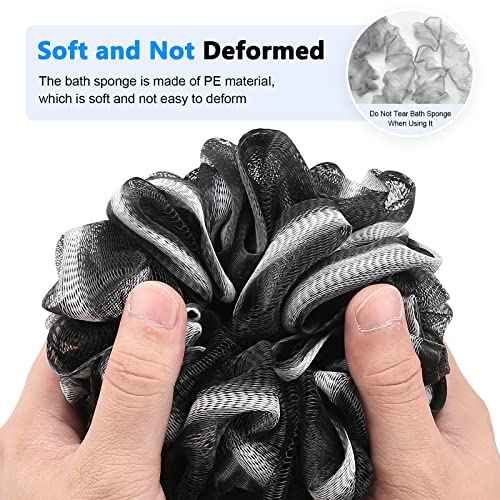 Black Loofah on a Stick PE Soft Mesh Luffa with Non-Slip Wooden Handle Made of Soft and Sturdy Rubber Material Back Scrubber for Shower for Women and Men with String for Easy Hanging
