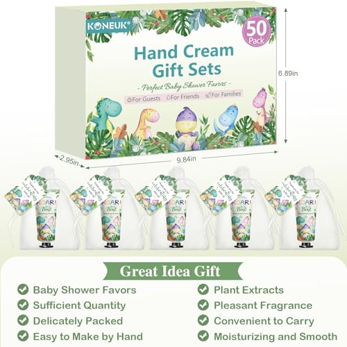 50 Pack Bulk Hand Cream Gifts Sets, Baby Shower Favors and Wedding Welcome Bag Stuffers for Guests with Thank You Card and Organza Gift Bags, Appreciation Gifts, Bridal Shower Favors (Dinosaur)