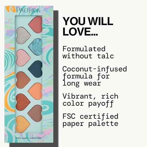 Pacifica Eyeshadow Palette ? Malibu Mineral Eyeshadow, Blendable Neutral Shades with Velvet Matte, Shimmer & Metallic, Cocoa Butter Infused, Talc-Free, Vegan & Cruelty-Free, 0.24 oz (10 Shades)