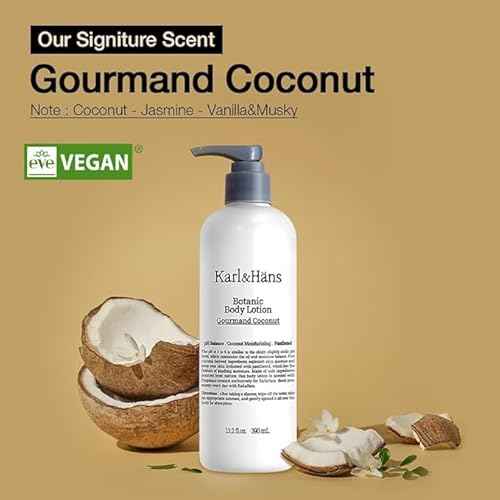 Karl&Hans Botanic Vegan Body Lotion Gourmand Coconut, Long-lasting Hydration with Soothing Coconut Fragrance - For Hands and Body, 13.2 fl oz