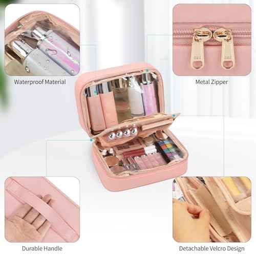 OCHEAL Makeup Bag, Makeup Travel Bag Large Capacity Cosmetic Organizer Bag with Makeup Brush Compartment & Handle for Women Girls Travel Toiletry Accessories-Pink