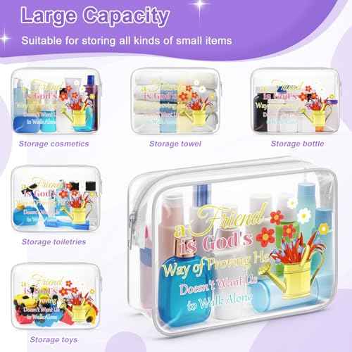 Sazuwu Christian Friendship Gifts for Women Clear Makeup Bag with Zipper Best Friend Christmas Gifts for Women Religious Cosmetic Travel Bag Organizer God Inspirational Friendship Gifts