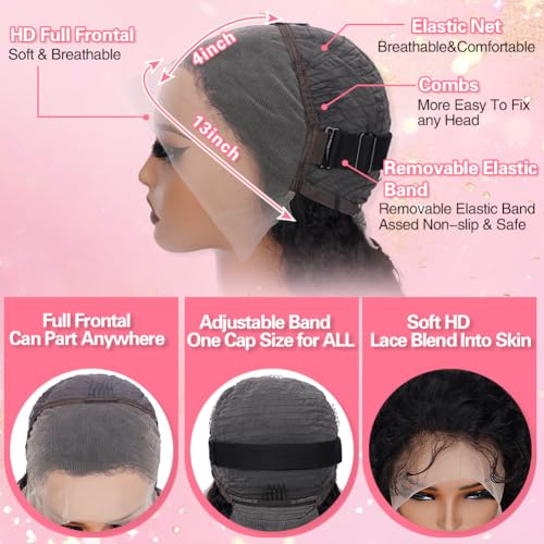 26 Inch Water Wave Lace Front Wigs Human Hair Pre Plucked Wet And Wavy 13x4 Hd Lace Frontal Wig Human Hair 180 Density For Women Bouncy Soft Deep Curl Glueless Tangle Free Natural Hairline