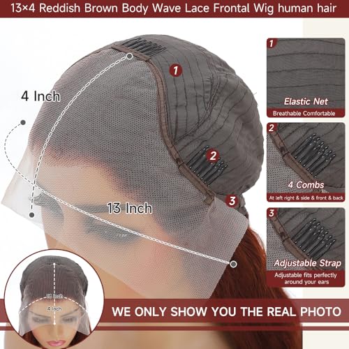 28 Inch Reddish Brown Lace Front Wigs Human Hair Pre Plucked 200 Density Body Wave Lace Frontal Wig Human Hair 13x4 HD Lace Brown wig with baby hair