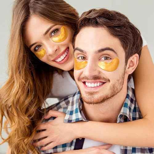 24K Gold Under Eye Patches (20 Pairs) Anti-Wrinkle Hydrogel Eye Mask with Collagen & Hyaluronic Acid -Reduces Dark Circles, Puffiness & Fine Lines - Eye Treatment for Men & Women
