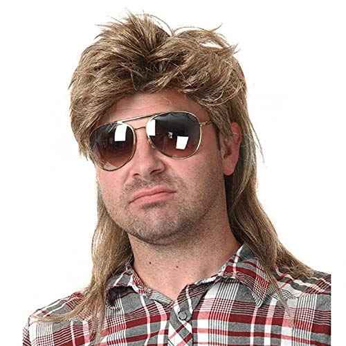 Kaneles Mullet Wigs for Men 80s Costumes Fancy Party Accessory Cosplay Halloween Wig (Light Brown)