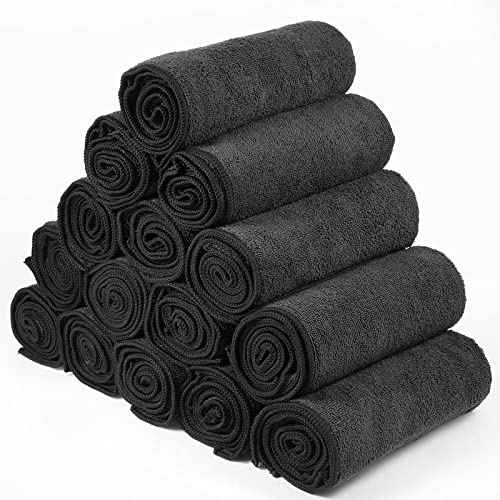 Shimeyao 40 Pack Bleach Proof Towels Microfiber Absorbent Resistant Hair Hand Towels Bulk Quick Dry for Barber Gym Bath Spa Shaving (Black,16 x 29 Inch)