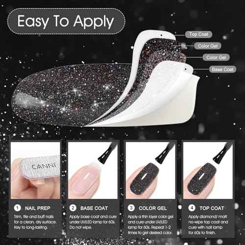 CANNI Black Glitter Gel Polish ? Reflective, Sparkly & Shimmery UV/LED Soak-Off Gel Nail Polish, DIY Manicure, Salon-Quality, Disco Shine for Women & Girls