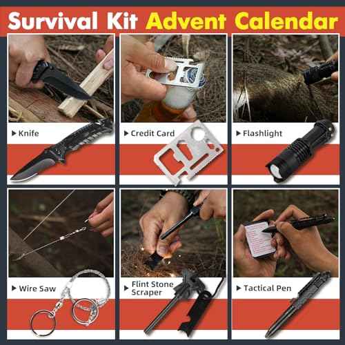 VEITORLD Gifts for Men Dad Him Christmas - Survival Gear and Equipment 12 in 1, Survival Kits - Cool Unique Fishing Hunting Birthday Gifts for Husband Teen Boy Boyfriend Women, Mens Stocking Stuffers
