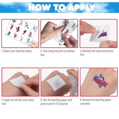 96PCS Airplane Temporary Tattoos Pre-Cut, Aviation Theme Birthday Party Decorations, Fighter Jet Plane Tattoo Stickers for Kids Boys Girls, Party Favors, School Gifts & Rewards