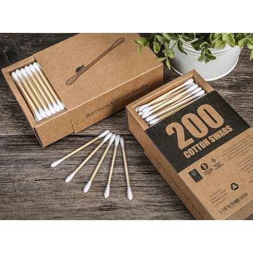 Sea Turtle Bamboo Cotton Swabs (200 Count) - Vegan, Eco Friendly, Organic, Double Tips, Plastic Free Wooden Ear Sticks, All Natural 100% Biodegradable Cotton Buds