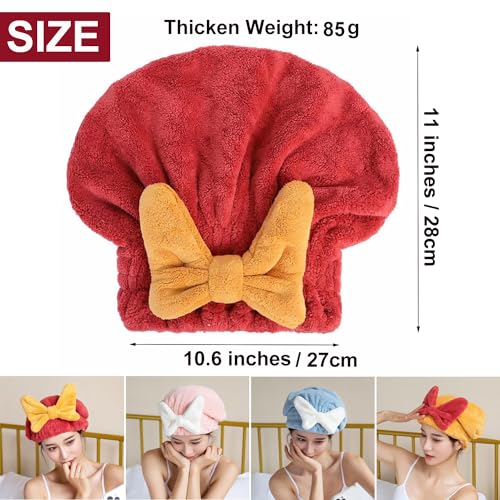 4Pcs Ultra Absorbent Hair Quick Drying Towel for Women Girls New Microfiber Hair Towel Wrap Dry Turban Soft Bow Tie Plopping Head Towels Shower Cap for Kids (Mixed Colors)