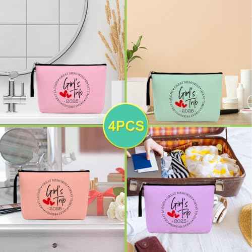 4Pcs Girls Trip Gifts Favors 2025 Weekend Bag Makeup Bag Weekender Bags for Women Sisters Niece Cosmetic Bag Zipper Pouch Wedding Bachelorette Party