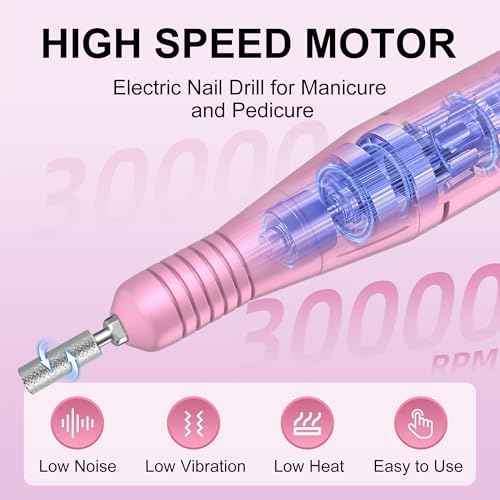 Professional Electric Nail Drill File:COSYGLOW Glitter Portable Cordless E-File Nail Drill Kit with 11 Drill Bits,30000 RPM Rechargeable Nail Drills Machine for Acrylic Nails Gel Polishing (Pink)