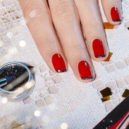 Manucurist Green Gift Set - 3 Vegan Nail Polish With Biodegradable Glitter - Black, Brown, Red Kit - Christmas Gifts for Women - Secret Santa - Holiday Gel Gift Box - Christmas Presents