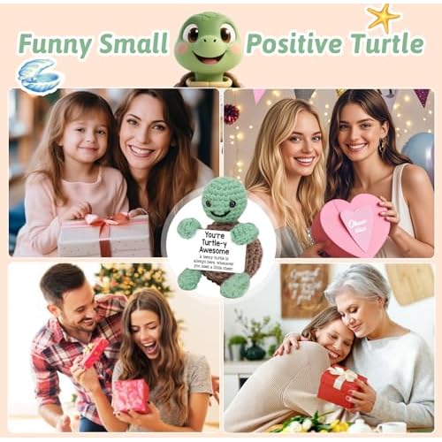 Funny Mini Crochet Turtle Gift ? Handmade Positive Sea Turtle Decor, Emotional Cute Stuffed Animal, Graduation Birthday Teacher Appreciation Gifts for Women Men Coworker Friends