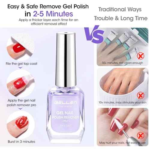 Gellen Gel Nail Polish Remover, Gel Remover for Nails Quickly in 2-5 Minutes, Easy Use No Need to Soak or Wrap, Professional Nail Gel Remover Kit, Gellen Gel Polish Remover Pro