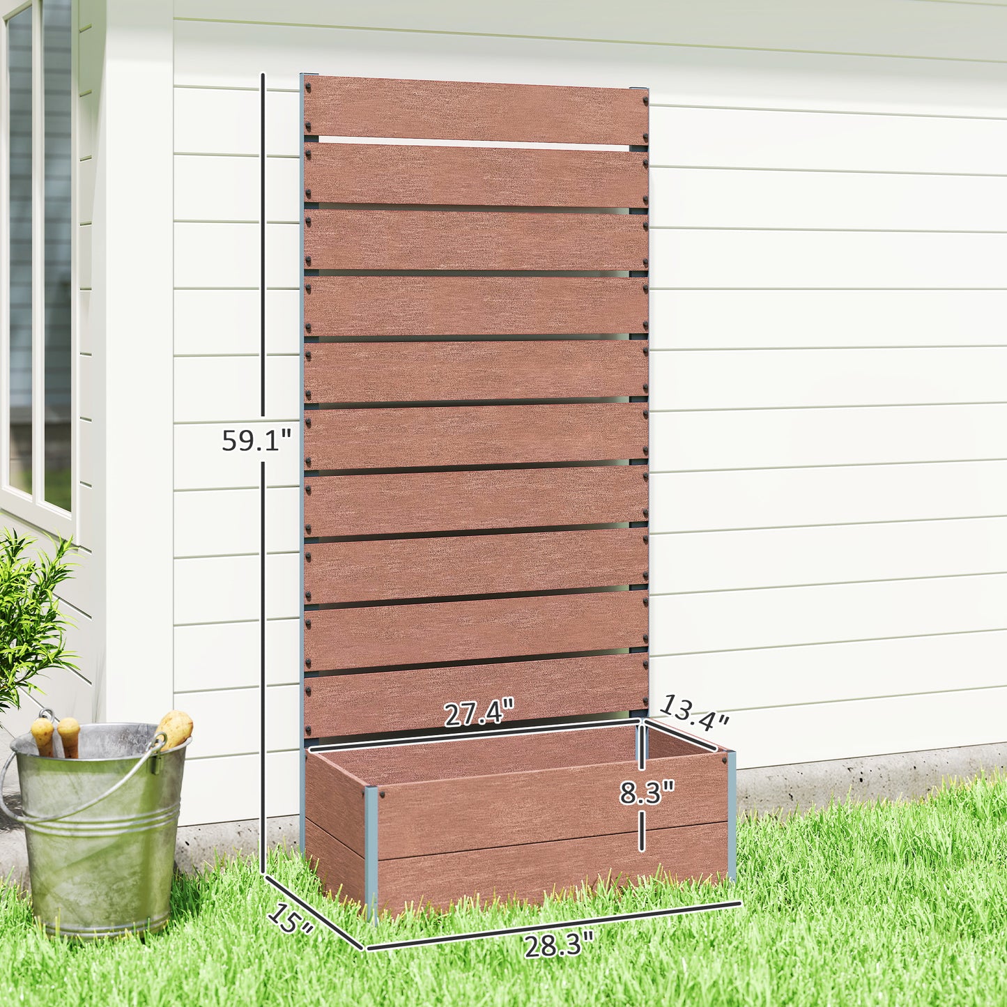 Raised Garden Bed with Trellis - Outdoor Planter Box for Climbing Plants, 28.25x15x59 Inches, Brown