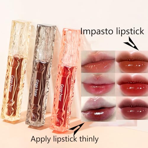 3PCS Hydrating Lip Gloss Set,Moisturizing Liquid Lipstick,Glossy Mirror Finish,Long-Lasting Waterproof,Clear Natural Highly-Pigmented Water Lip Glaze,Cheek RougeTint Cosmetics Makeup