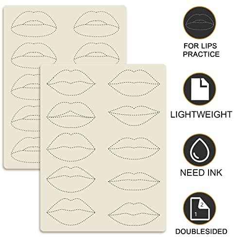 5pcs Lip Microblading Practice Skin for Tattoo Machine Double Sides Silicone Sheets to Practice Lip Permanent Makeup (5pcs)