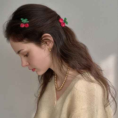 6Pcs Mini Cherry Hair Clips Acetate Hair Claw Cute Cherry Hair Clip Small Hair Barrettes Fruit Hairpins Tiny Sweet Fashion Hair Accessories for Women Girls