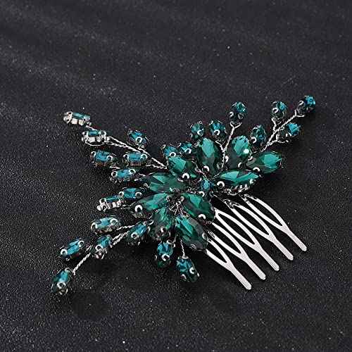 Teyglen Bridal Crystal Hair Comb Full Green Rhinestone Wedding Hair Comb Simple Green Crystal Hair Piece Bridal Hair Accessories Sparkly Headpiece for Women Bride Girls