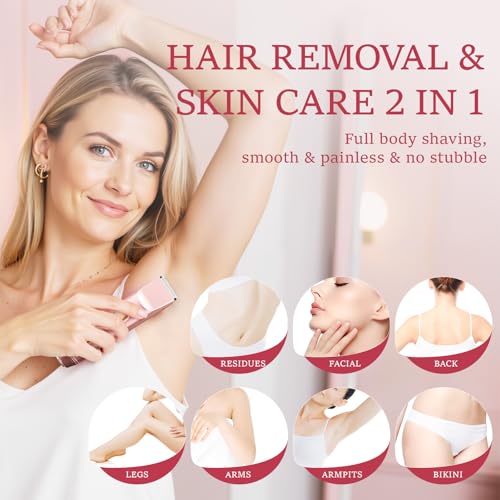 2 in 1 Bikini Trimmer for Women: Electric Razor & Shaver [IPX7 Waterproof] with Dual Heads for Body Pubic Hair - Rechargeable Lady Facial Trimmer for Underarm Leg Arm Face