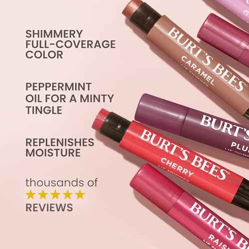 Burt's Bees Shimmer Lip Tint Set, Tinted Lip Balm Stick, Moisturizing for All Day Hydration with Natural Origin Glowy Pigmented Finish & Buildable Color, Caramel (4-Pack)