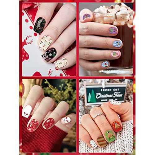 12 Sheets Christmas Full Nail Wraps Stickers, Wsimily Christmas Self-Adhesive Nail Polish Sticker Decals with 1Pcs Nail File Santa Claus Snowflakes Design for Women Girl Xmas Nail Decoration