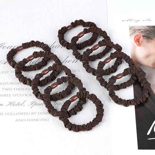 JessLab Scrunchy Hair Ties, 10 Pcs Silk Satin Hair Ties Ponytail Holders Gentle Elastic No Damage Scrunchies Hair Bands Stretchy Hair Accessories for Girls Women Ladies, Brown