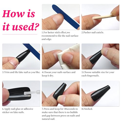 100pc Colored Coffin Press on Nails Long Ballerina False Fake Nail Tips Full Cover Manicure Design Acrylic Nails for Women Teen Girls (Black)