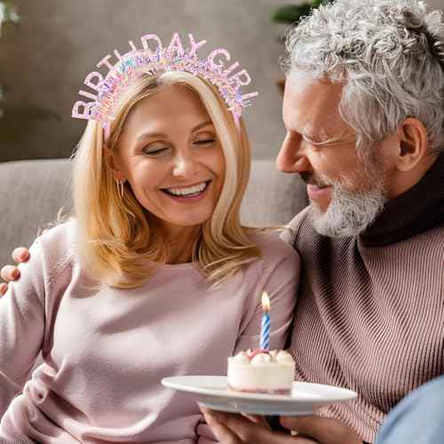 CIEHER Birthday Girl Headband Crown for Women & Girls - Pink Glitter Letter Tiara - One Size Fits All - Birthday Decoration & Gift