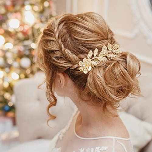 6 PCS Leaf Hair Side Combs Gold Rhinestone Hair Comb Clips with Teeth Wedding Headpiece Hair Accessories for Women, Girls, Bride, Bridesmaid(Gold and Silver)