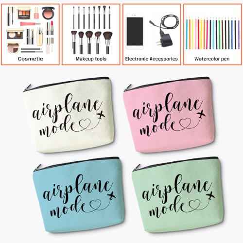 4PCS Funny Airplane Travel Gifts for Women Makeup Bag Travel Essentials Cosmetic Bag Traveling Toiletry Bags Flight Vacation Gifts for Girls Bestie Travelers Girls Trip Birthday Christmas Mothers Day