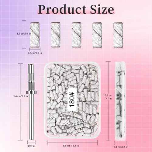 180 Grit Mini Sanding Bands for Nail Drill, 200 Pcs Small Sanding Bands for Nail with 2 Pcs Mandrel Bits, 3.1 MM Nail Sanding Bands for Acrylic Nails Gel Removing Shaping, Manicures and Pedicure
