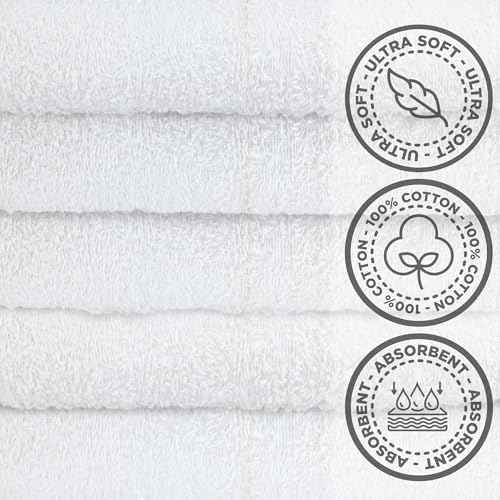 Crystal Ridge Cotton Wash Cloths 10 Pack - Washcloths for Showering, Face and Body, Soft and Highly Absorbent Multipurpose Towels for Bathroom, Kitchen, Spa and Gym - Wash Rags 12 x12 (White)