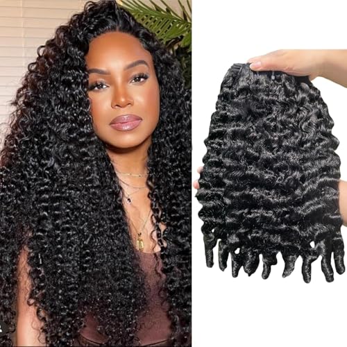 Burmese Curly Bundles Human Hair 14 16 18 Inch 12A Grade 100% Unprocessed Brazilian Virgin Hair Weave with Spriral End 3c4a Quick Weave Real Human Hair Extensions For Black Women Natural Black