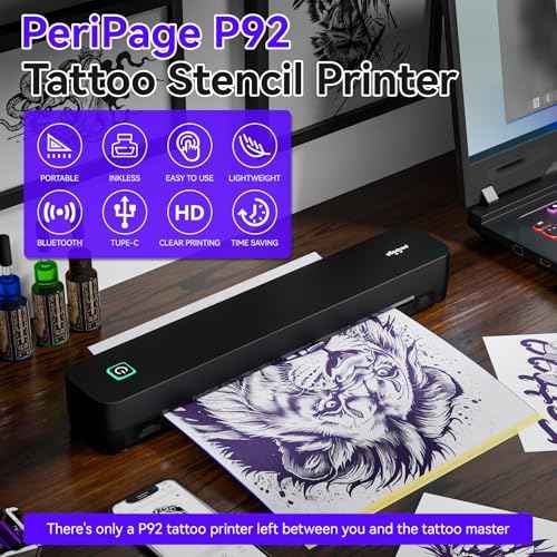 P92 Tattoo Stencil Printer Thermal Temporary Tattoo Printer with Stencil Paper Compatible with Phone,Pad & PC