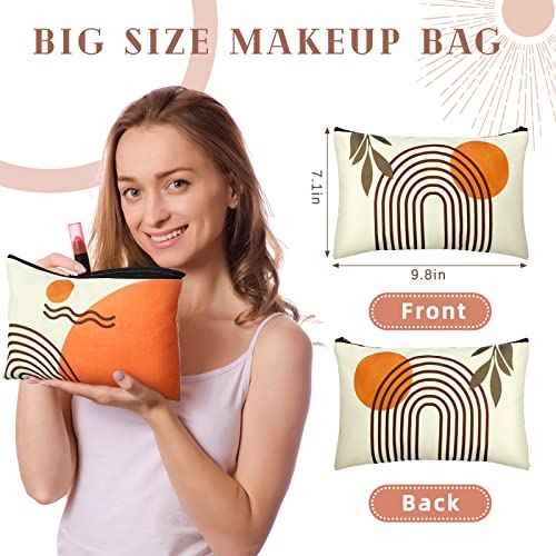 Pinkunn 6 Pcs Boho Makeup Bag Canvas Cosmetic Bags Makeup Pouch for Purse Sunshine Ray Retro Natural Linen Zipper Preppy Pouch Cute Organizer for Women, Bobo Style