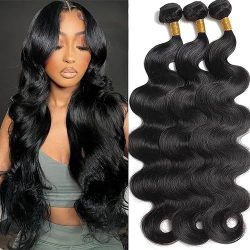 Body Wave Bundles Human Hair 20 22 24 Inch Human Hair Bundles 100% Unprocessed Brazilian Virgin Quick Weave 3 Bundle Human Hair Extensions for Black Women Natural Color