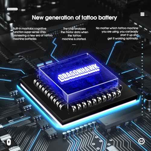 Dragonhawk B3 Tattoo Wireless Battery Power Supply, Rechargeable Cordless Tattoo Power Pack, RCA Jack 1500mAh Capacity with LED Digital Display for Tattoo Pen Gun P321