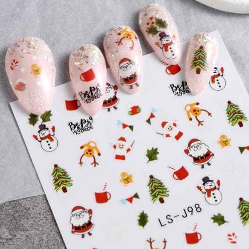 9 Sheets Christmas Nail Art Stickers 3D Self-Adhesive Winter Xmas Nail Decals Santa Claus Xmas Tree Snowman Elk Nail Design Stickers for Women Girls DIY Christmas Manicure Decoration Accessories