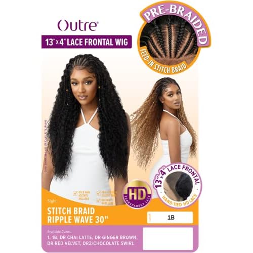 Outre 13x4 Hand Tied Lace Frontal Wig - STITCH BRAID RIPPLE WAVE 30" (1B)