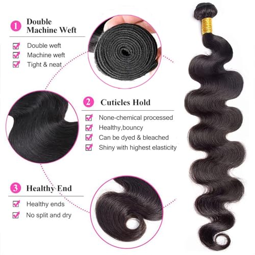 Brazilian Body Wave 4 Bundles Human Hair - 18, 18, 20, 20 Inch Unprocessed Human Hair Bundles - Natural Black Color Body Wave Hair Extensions