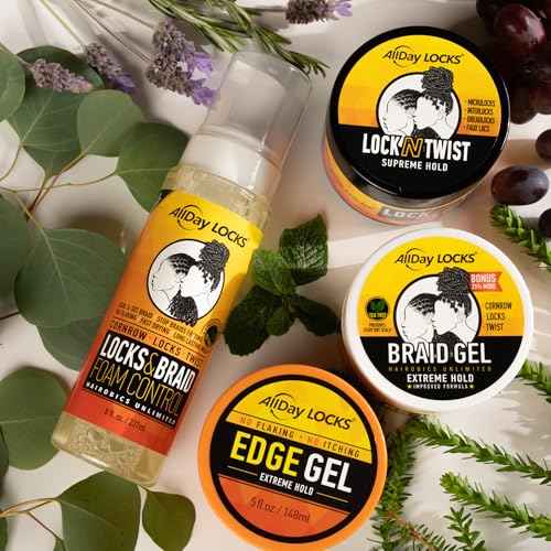 AllDay Locks Braid Gel (5 oz) | Extreme Hold, High Shine | Frizz & Flake-Free Edge Control | Tea Tree, Lavender, Peppermint Oil | Slick & Style Braids, Locks, Twists, Cornrows | 5 oz
