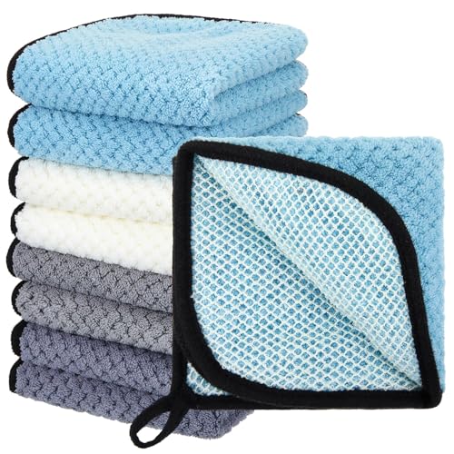 Juexica 8 Pcs Exfoliating Washcloth Men Wash Face Cloth Rustic Dual Sided Bath Washcloth 9.8 x 9.8'' Facial Scrubber Men Exfoliating Shower Towel for Body and Face (Waffle Pattern,Light Color Series)