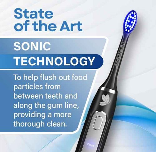 PureRadiance LED Whitening Electric Toothbrush – Waterproof, Sonic Brush with 6 LED Lights for Whitening, Soft Bristles, Rechargeable, Travel Case Included – Ideal Electric Toothbrush for Adults
