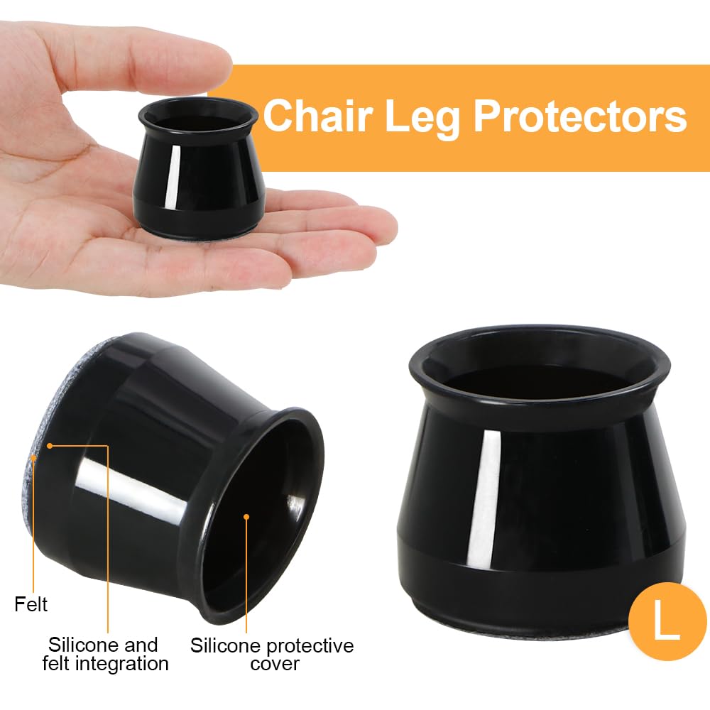 32 Pcs Chair Leg Protectors for Hardwood Floors, Silicone Felt Furniture Leg Cover Pad for Protecting Floors from Scratches and Noise, Smooth Moving, Large(Fit Round Diameter：1-5/16" to 2")