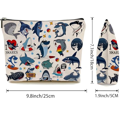Blue Shark Makeup Bag for Women - Lightweight Travel Pouch with Lining, High-definition, Double-Sided Printed, Funny Gift Bags for Birthday & Christmas Gifts